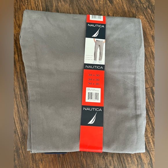 Nautica Men’s Stretch Soft Twill Pants 34x30 Gray Classic Fit Straight Leg - Picture 2 of 5